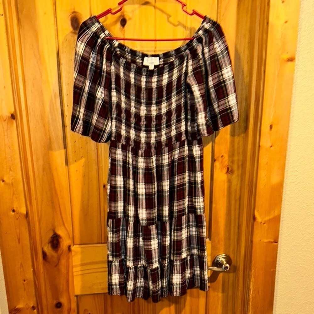 SIGNATURE by Robbie Bee Plaid Off-Shoulder Dress